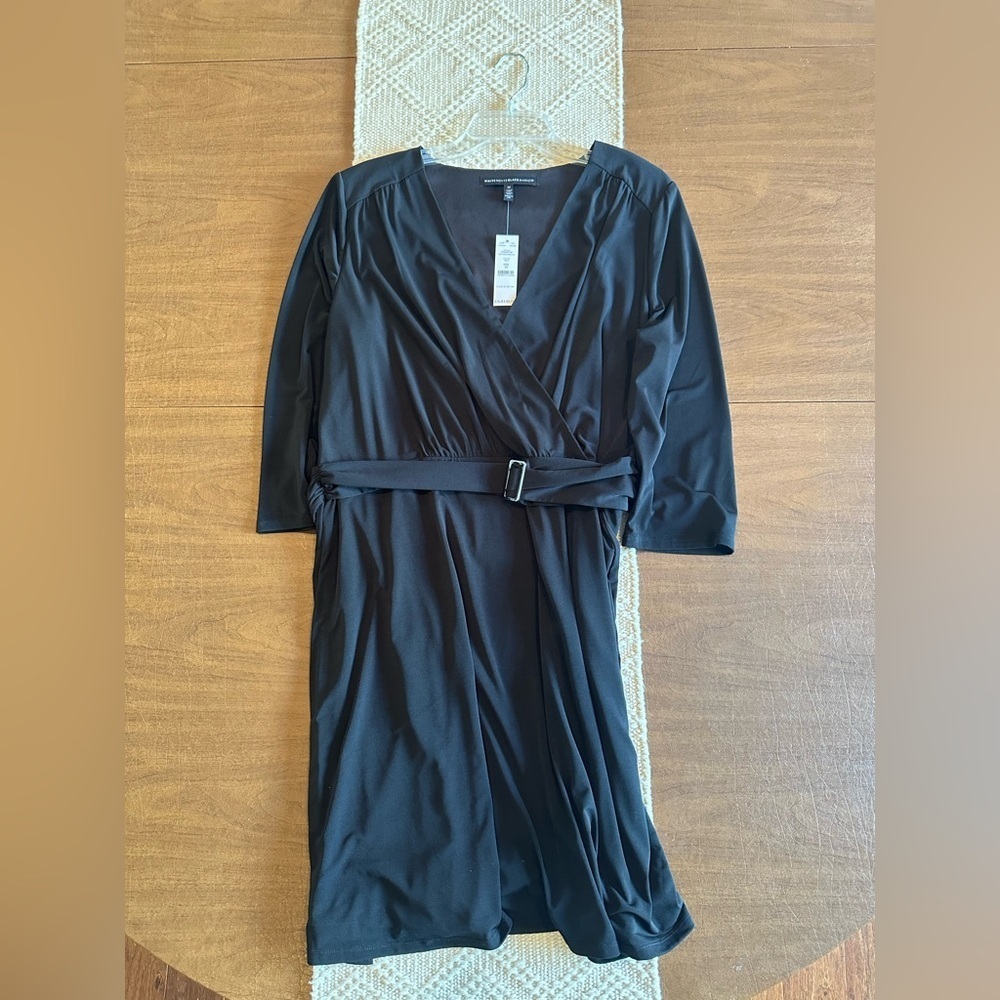 NWT White House Black Market Black Wrap Sheath Dress SZ 16